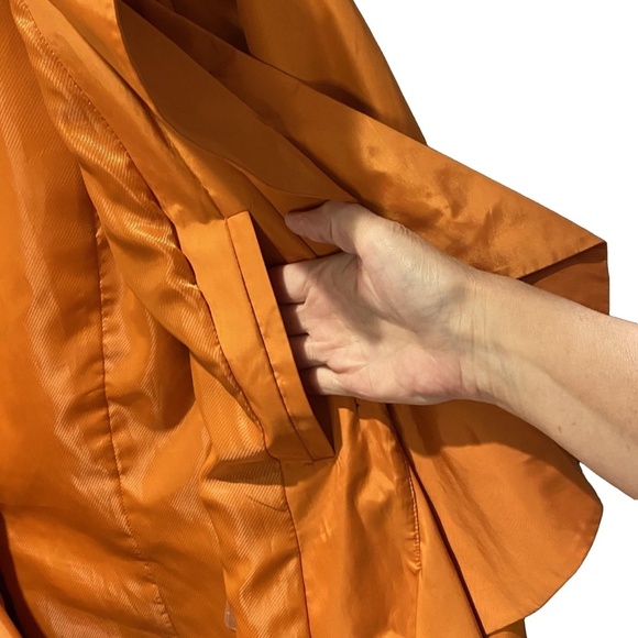 NWOT COLE HAAN Tangerine Orange Ruffle Flirty Trench Rain Coat Retro Designer M - Picture 10 of 16